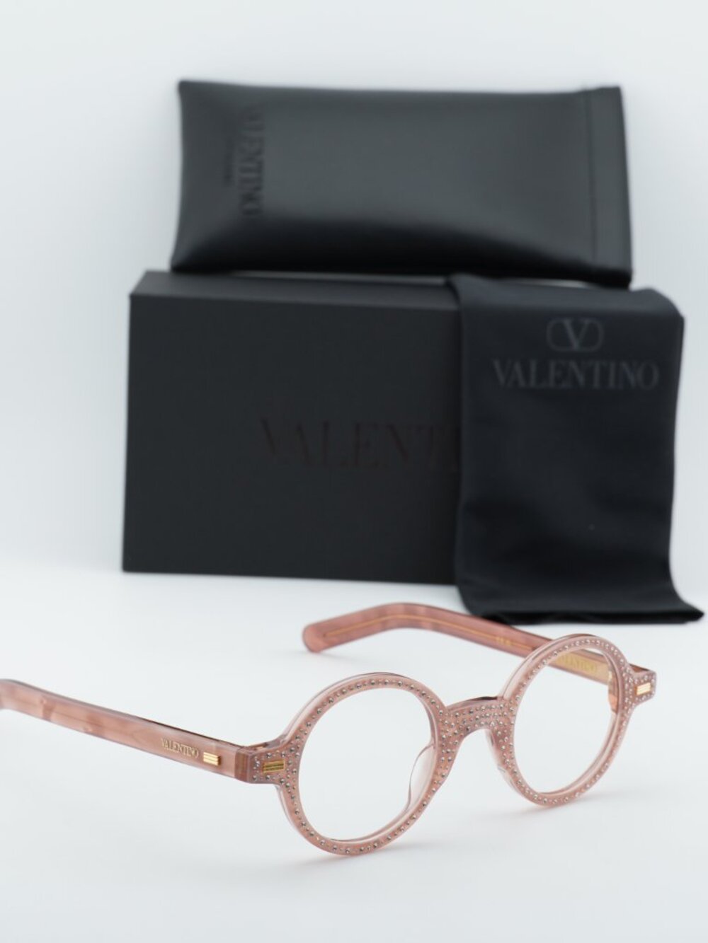 Valentino VLX-185E Round Eyeglasses - Pink with Stones 43mm